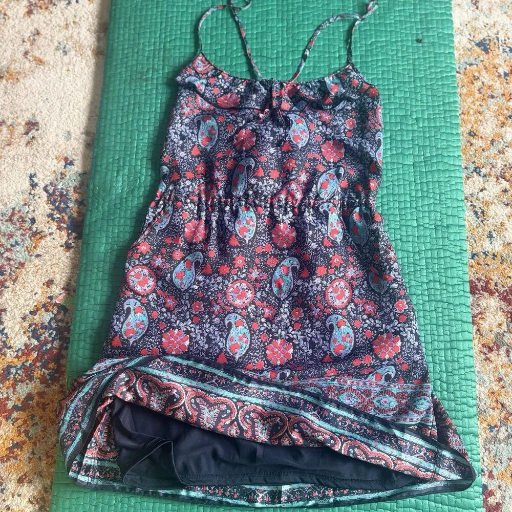 NEW Y2K American Eagle Paisley Midi Dress L Boho Fairy sun dress Pockets ruffle - Picture 7 of 16